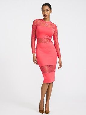 NWT Express Mesh Crew Neck Long Sleeve Cutout Midi Sheath Dress